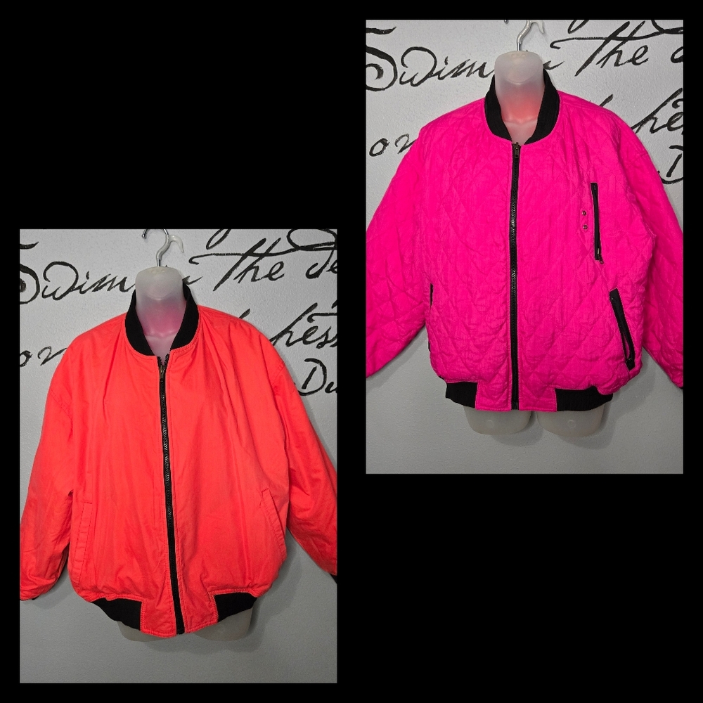 Y2K Vintage Pacer Reversible Puffer Jacket, Hot Pink & Orange, L